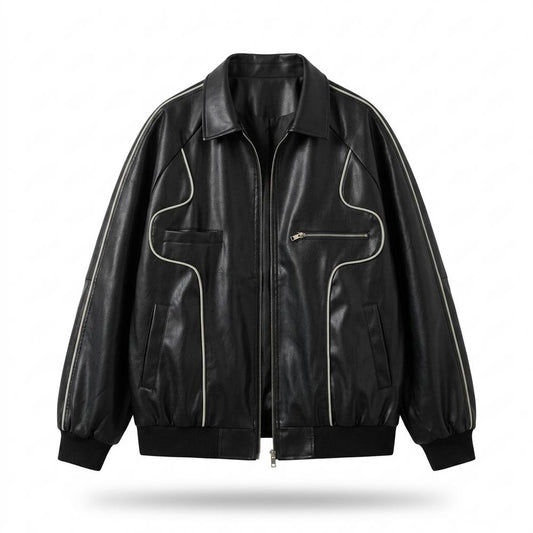 Lederjacken Outlet24 - Kodet | Oversized Paspelierte Lederjacke Herren