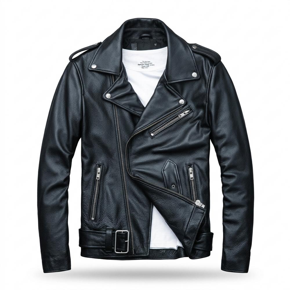 Lederjacken Outlet24 - Renun | Asymmetrisch Gegürtelt Lederjacke Herren