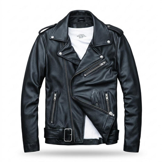 Lederjacken Outlet24 - Renun | Asymmetrisch Gegürtelt Lederjacke Herren