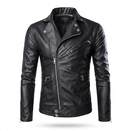 Lederjacken Outlet24 - Eavek | Taillierte Asymmetrische Lederjacke Herren