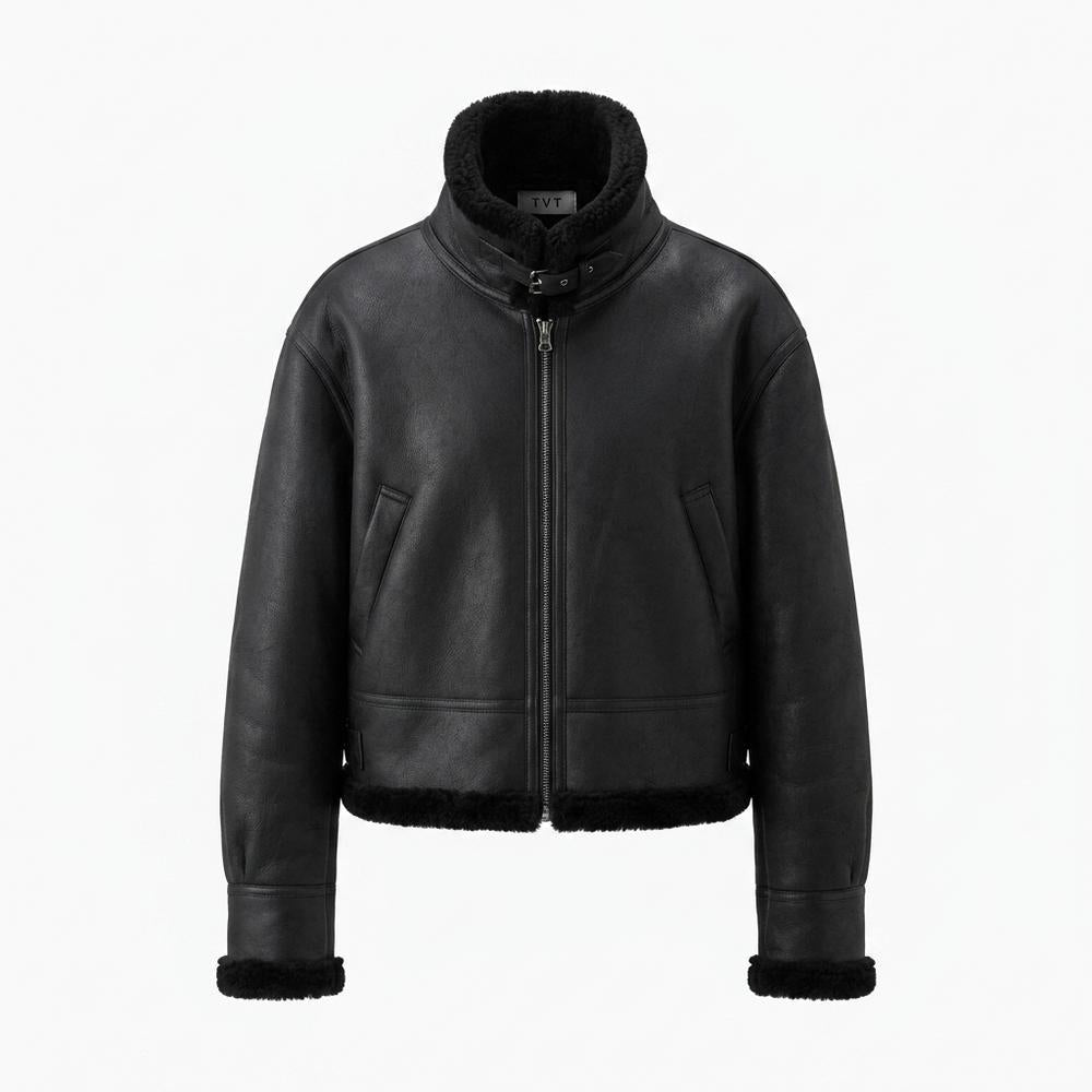 Lederjacken Outlet24 - Yupus | Gefütterte Gekürzte Lederjacke Unisex