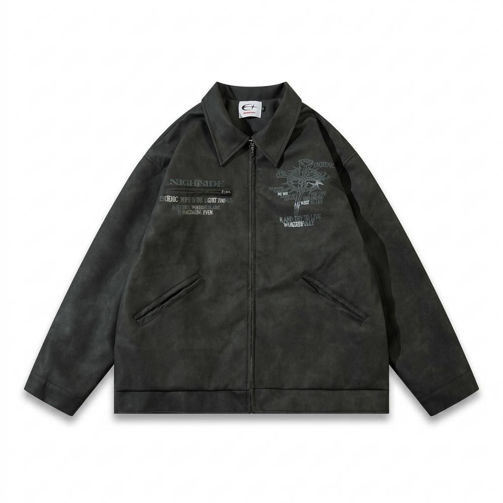 Lederjacken Outlet24 - Linus | Bestickte Strukturierte Lederjacke Unisex