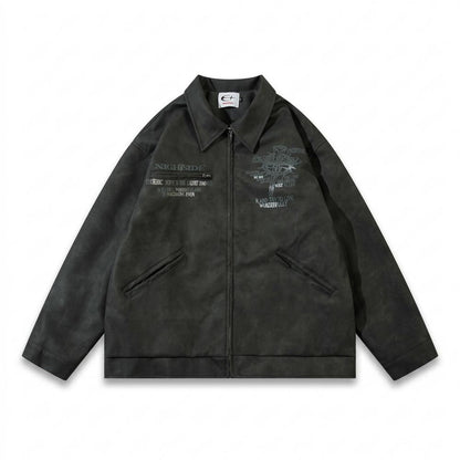 Lederjacken Outlet24 - Linus | Bestickte Strukturierte Lederjacke Unisex