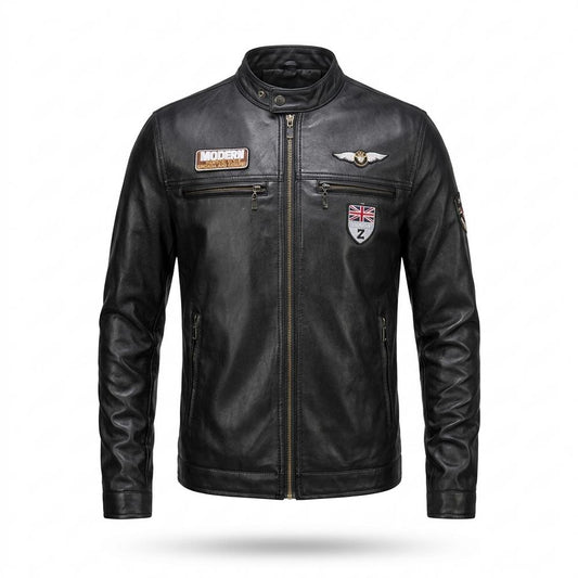 Lederjacken Outlet24 - Toped | Appliziert Tailliert Lederjacke Herren