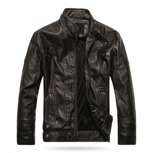 Lederjacken Outlet24 - Mefiv | Strukturiert Mit Stehkragen Lederjacke Herren