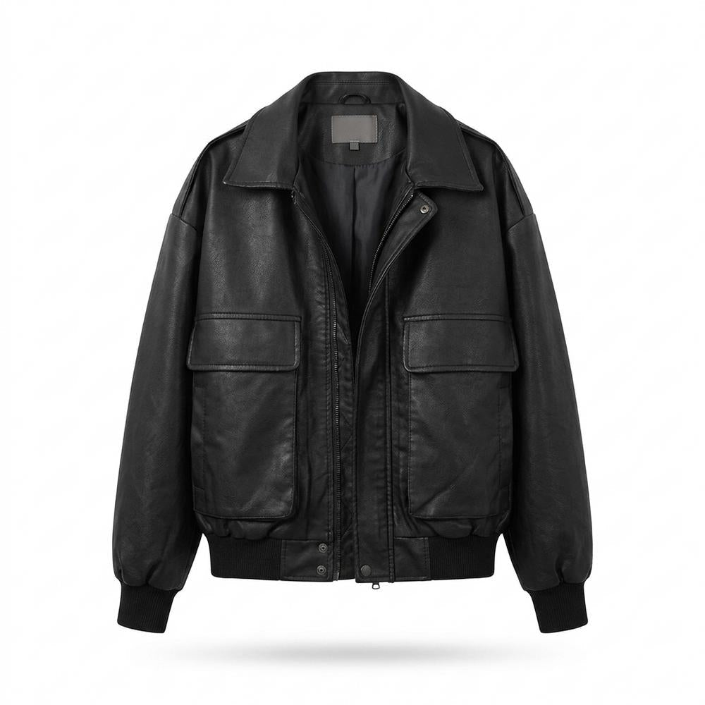 Lederjacken Outlet24 - Nudul | Oversized Reißverschluss Lederjacke Unisex