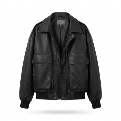 Lederjacken Outlet24 - Nudul | Oversized Reißverschluss Lederjacke Unisex