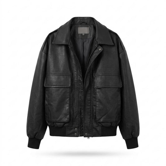 Lederjacken Outlet24 - Nudul | Oversized Reißverschluss Lederjacke Unisex