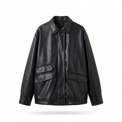 Lederjacken Outlet24 - Tuwol | Übergroße Glatte Lederjacke Unisex
