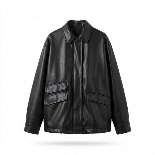 Lederjacken Outlet24 - Tuwol | Übergroße Glatte Lederjacke Unisex