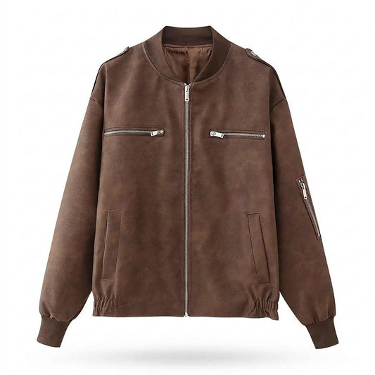 Lederjacken Outlet24 - Tumev | Gefütterte Locker Geschnittene Wildleder-Jacke Unisex