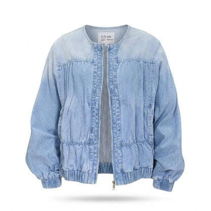 Lederjacken Outlet24 - Riril | Gerafft Kragenlos Jacke Damen