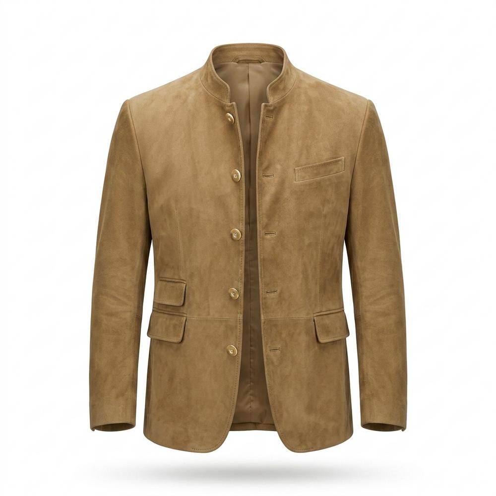 Lederjacken Outlet24 - Somol | Stehkragen Geknöpft Wildleder-Jacke Herren