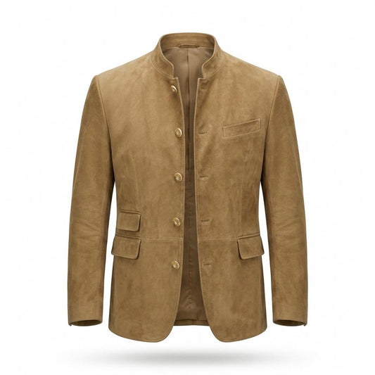 Lederjacken Outlet24 - Somol | Stehkragen Geknöpft Wildleder-Jacke Herren