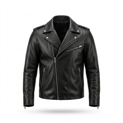 Lederjacken Outlet24 - Lifok | Asymmetrisch Geknöpft Lederjacke Herren