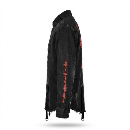 Lederjacken Outlet24 - Remev | Bedruckt Ausgefranst Jacke Unisex