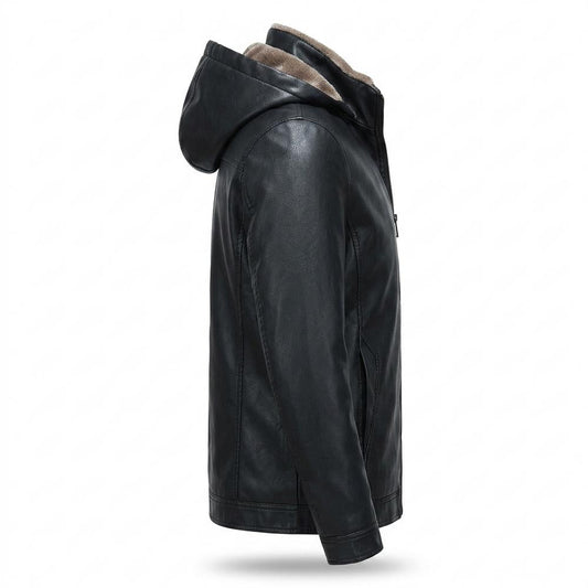 Lederjacken Outlet24 - Ranan | Gefüttert Kapuzen Lederjacke Herren