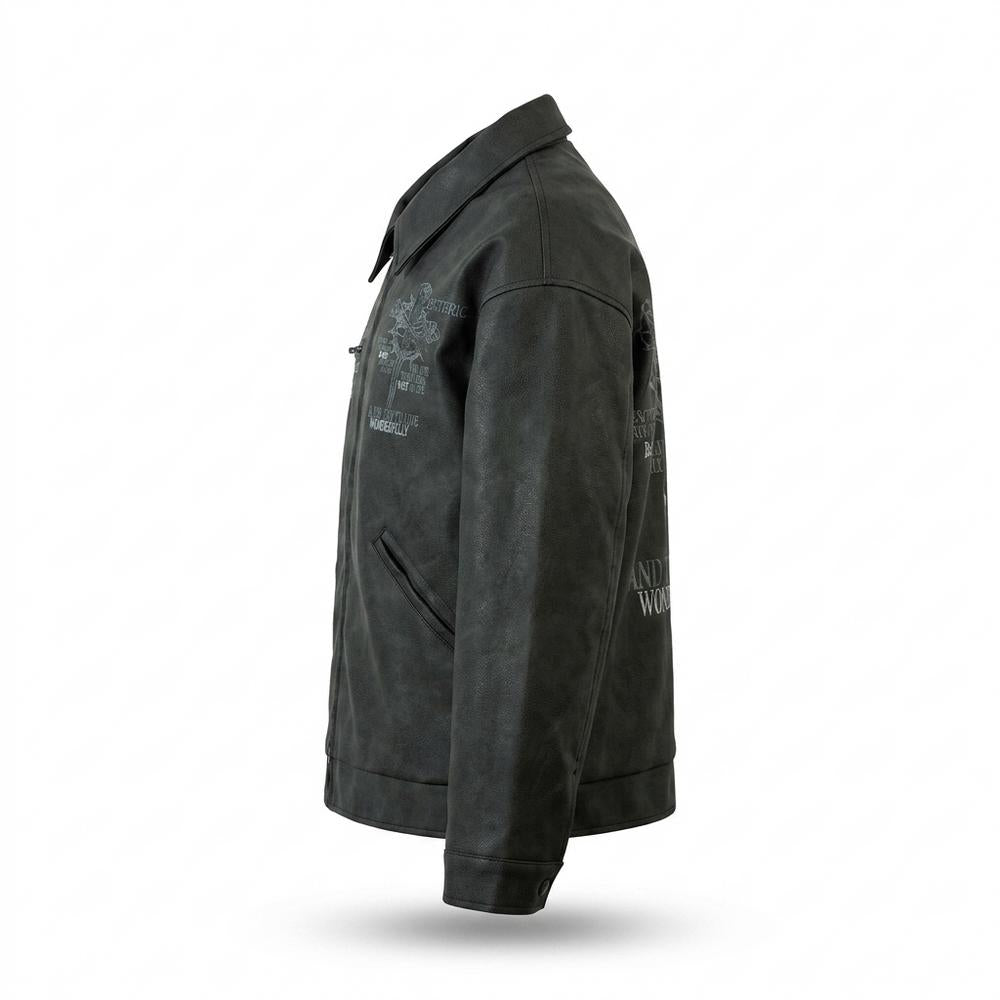 Lederjacken Outlet24 - Linus | Bestickte Strukturierte Lederjacke Unisex