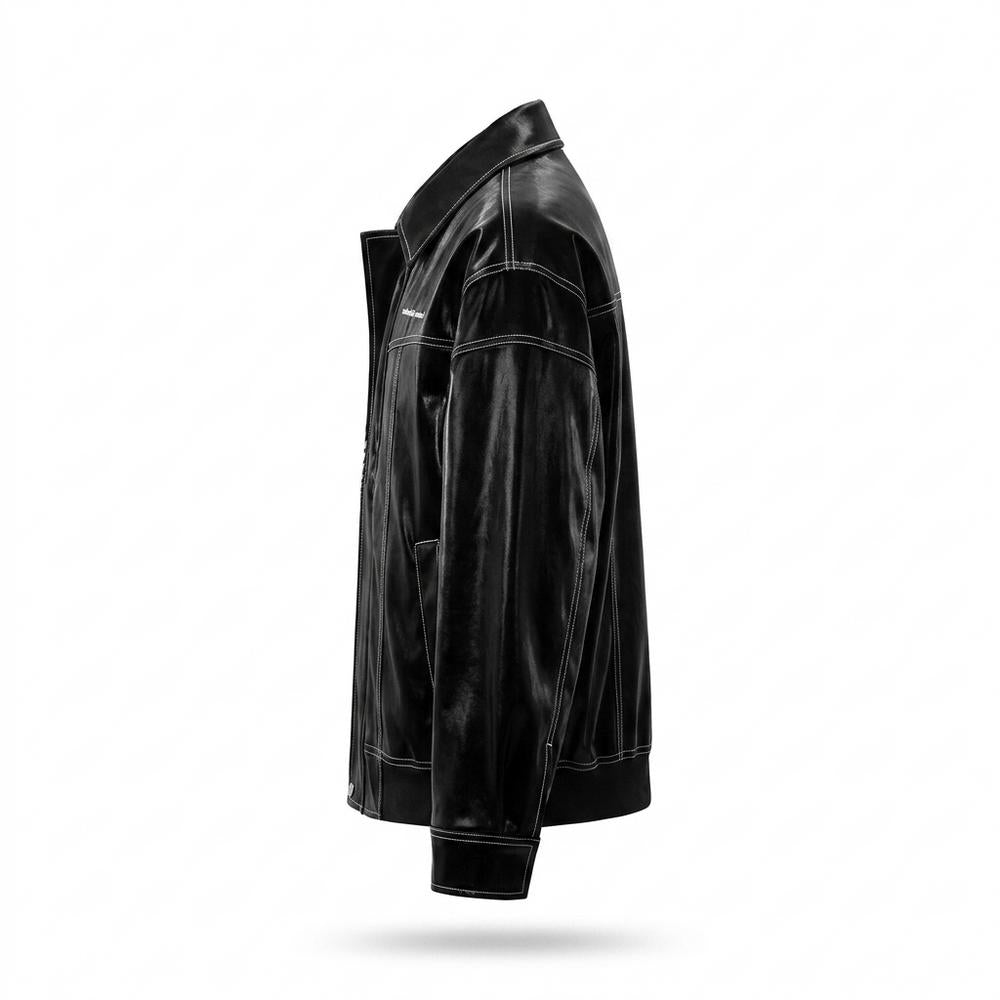 Lederjacken Outlet24 - Kehom | Glänzend Kontrastgesteppt Lederjacke Unisex