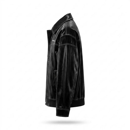 Lederjacken Outlet24 - Kehom | Glänzend Kontrastgesteppt Lederjacke Unisex