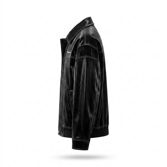 Lederjacken Outlet24 - Kehom | Glänzend Kontrastgesteppt Lederjacke Unisex