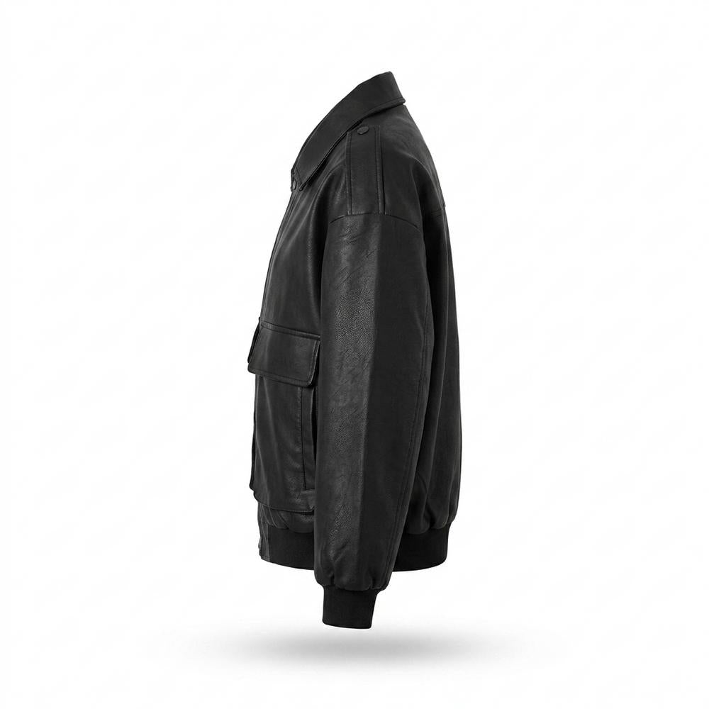Lederjacken Outlet24 - Nudul | Oversized Reißverschluss Lederjacke Unisex