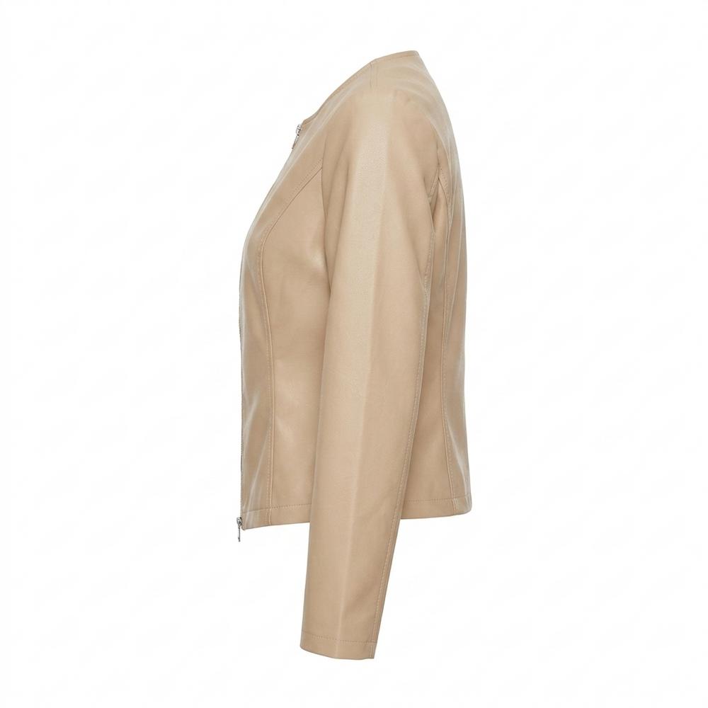 Lederjacken Outlet24 - Sovon | Kragenlos Tailliert Lederjacke Damen