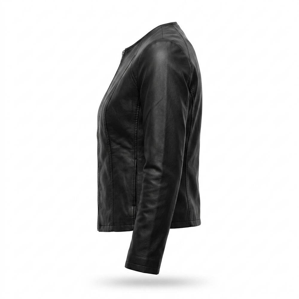 Lederjacken Outlet24 - Tewuv | Kragenlos Tailliert Lederjacke Damen