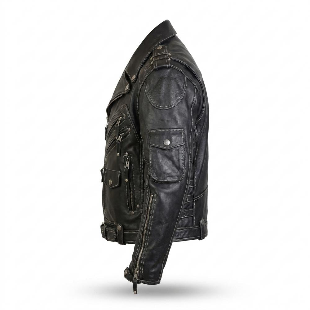 Lederjacken Outlet24 - Zarak | Kontrastgesteppt Multipocket Lederjacke Herren