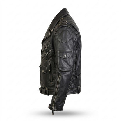 Lederjacken Outlet24 - Zarak | Kontrastgesteppt Multipocket Lederjacke Herren
