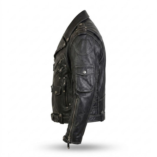 Lederjacken Outlet24 - Zarak | Kontrastgesteppt Multipocket Lederjacke Herren