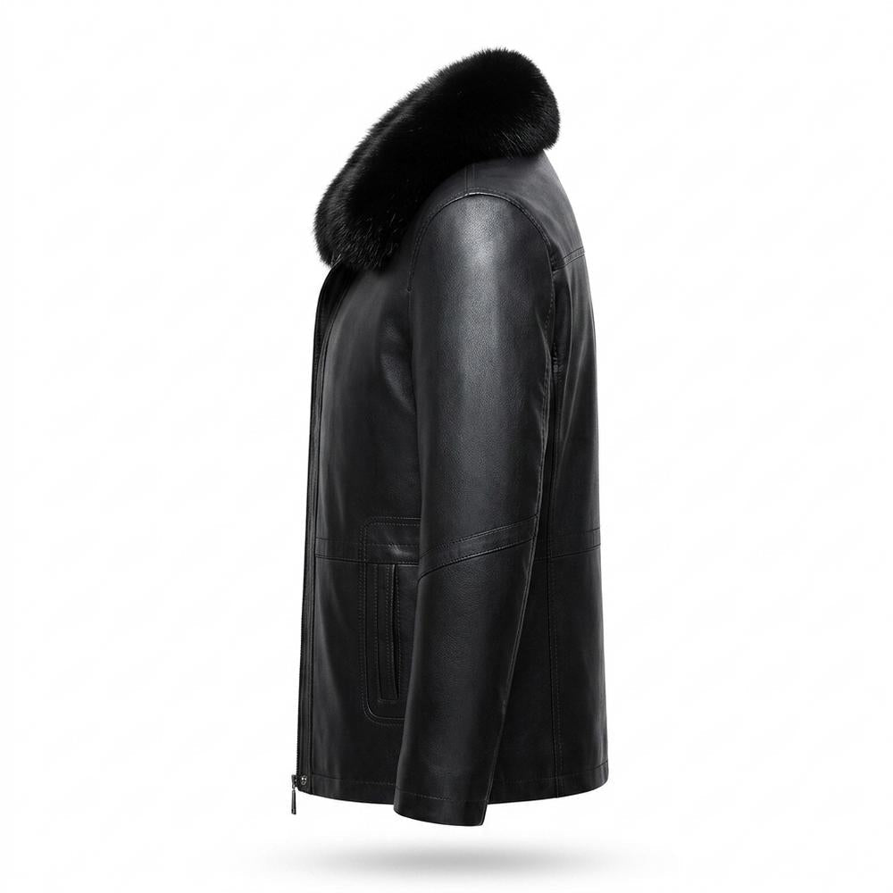 Lederjacken Outlet24 - Eeror | Gefütterte Fellbesetzte Lederjacke Herren