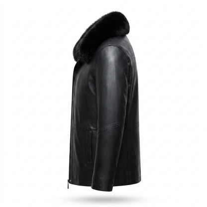 Lederjacken Outlet24 - Eeror | Gefütterte Fellbesetzte Lederjacke Herren
