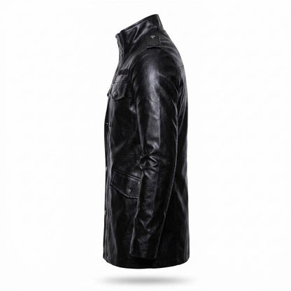 Lederjacken Outlet24 - Sanav | Langgeschnittene Hochgeschlossene Lederjacke Herren