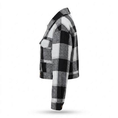 Lederjacken Outlet24 - Yigit | Karierte Kurzgeschnittene Jacke Damen