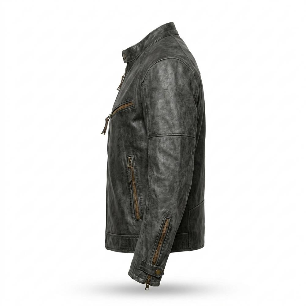 Lederjacken Outlet24 - Taril | Strukturiert Stehkragen Lederjacke Herren