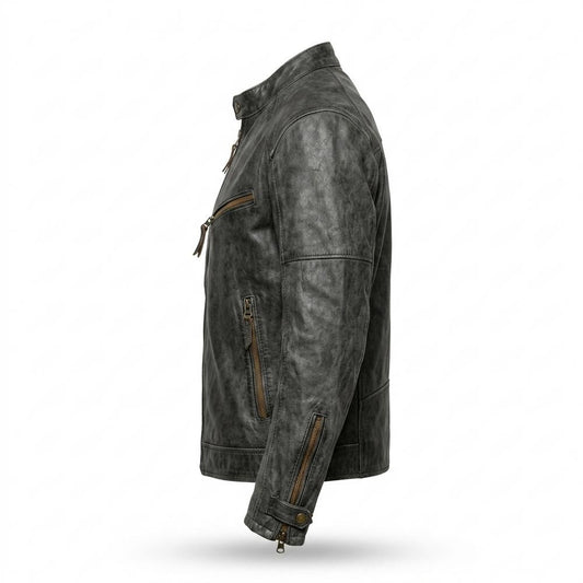 Lederjacken Outlet24 - Taril | Strukturiert Stehkragen Lederjacke Herren