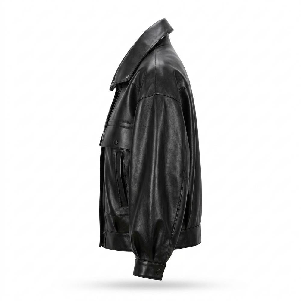 Lederjacken Outlet24 - Zelid | Weit Geschnittene Blousonartige Lederjacke Unisex