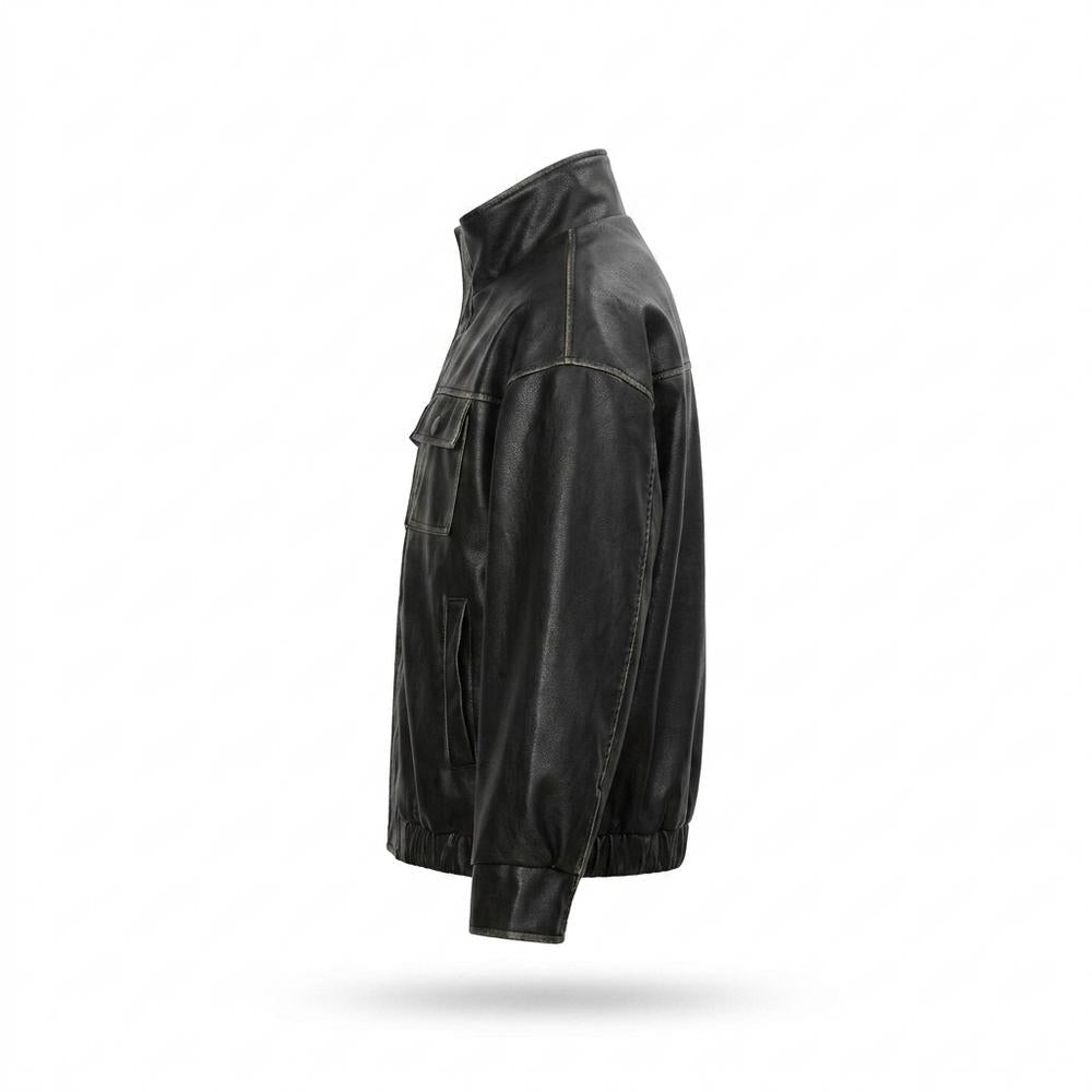 Lederjacken Outlet24 - Renon | Hochschließende Gewaschene Lederjacke Unisex