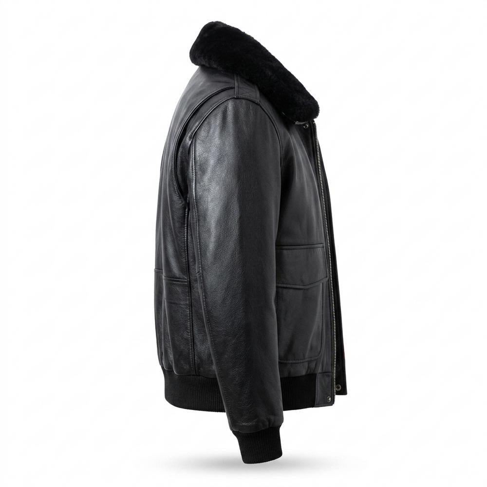 Lederjacken Outlet24 - Vivan | Gefüttert Fellkragen Lederjacke Herren
