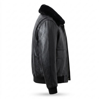 Lederjacken Outlet24 - Vivan | Gefüttert Fellkragen Lederjacke Herren
