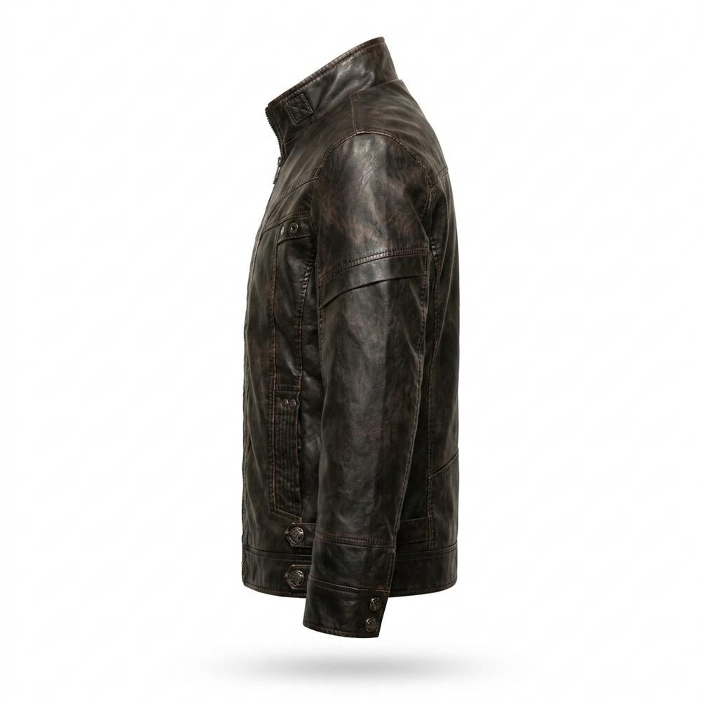 Lederjacken Outlet24 - Mefiv | Strukturiert Mit Stehkragen Lederjacke Herren
