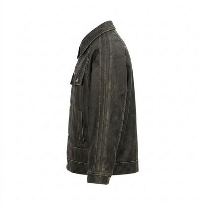 Lederjacken Outlet24 - Vosal | Gewaschene Geknöpfte Lederjacke Unisex