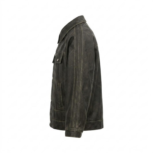 Lederjacken Outlet24 - Vosal | Gewaschene Geknöpfte Lederjacke Unisex