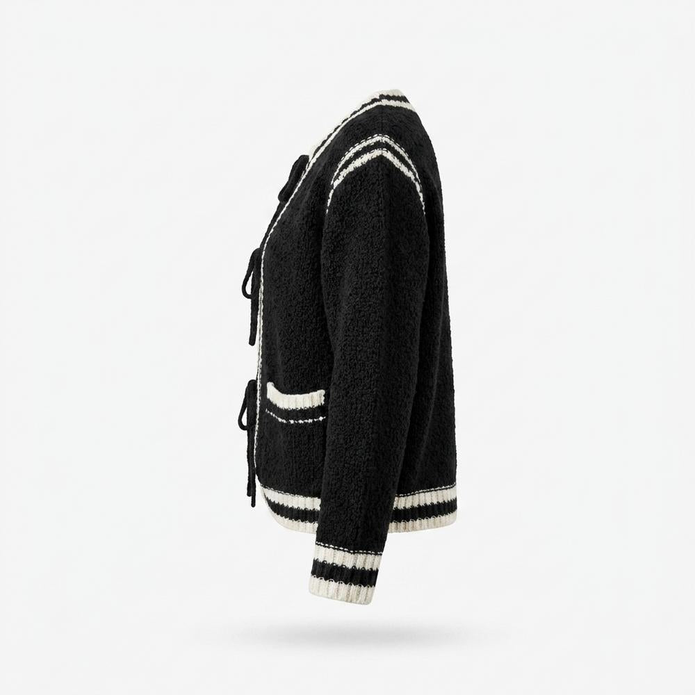 Lederjacken Outlet24 - Linun | Strukturierte Kontrastierende Strickjacke Damen