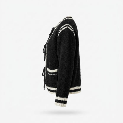 Lederjacken Outlet24 - Linun | Strukturierte Kontrastierende Strickjacke Damen