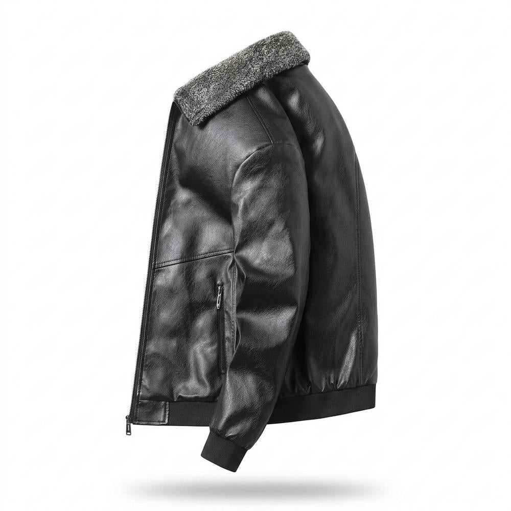 Lederjacken Outlet24 - Ligit | Gefütterte Pelzbesetzte Lederjacke Herren