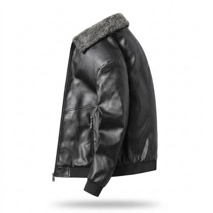 Lederjacken Outlet24 - Ligit | Gefütterte Pelzbesetzte Lederjacke Herren
