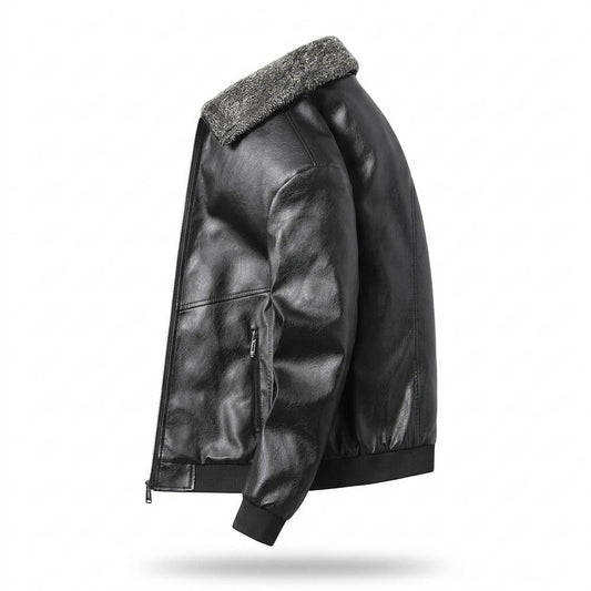 Lederjacken Outlet24 - Ligit | Gefütterte Pelzbesetzte Lederjacke Herren