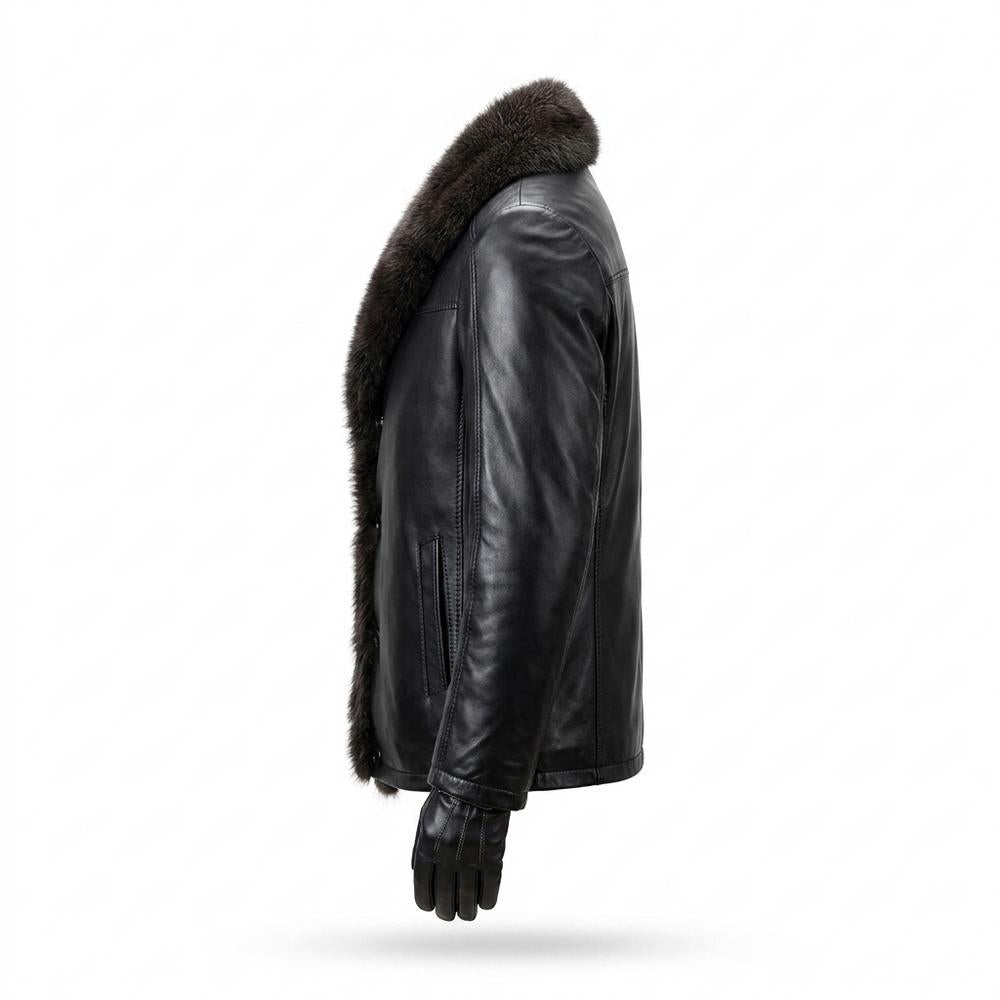 Lederjacken Outlet24 - Vahok | Pelzbesetzt Geknöpft Lederjacke Herren